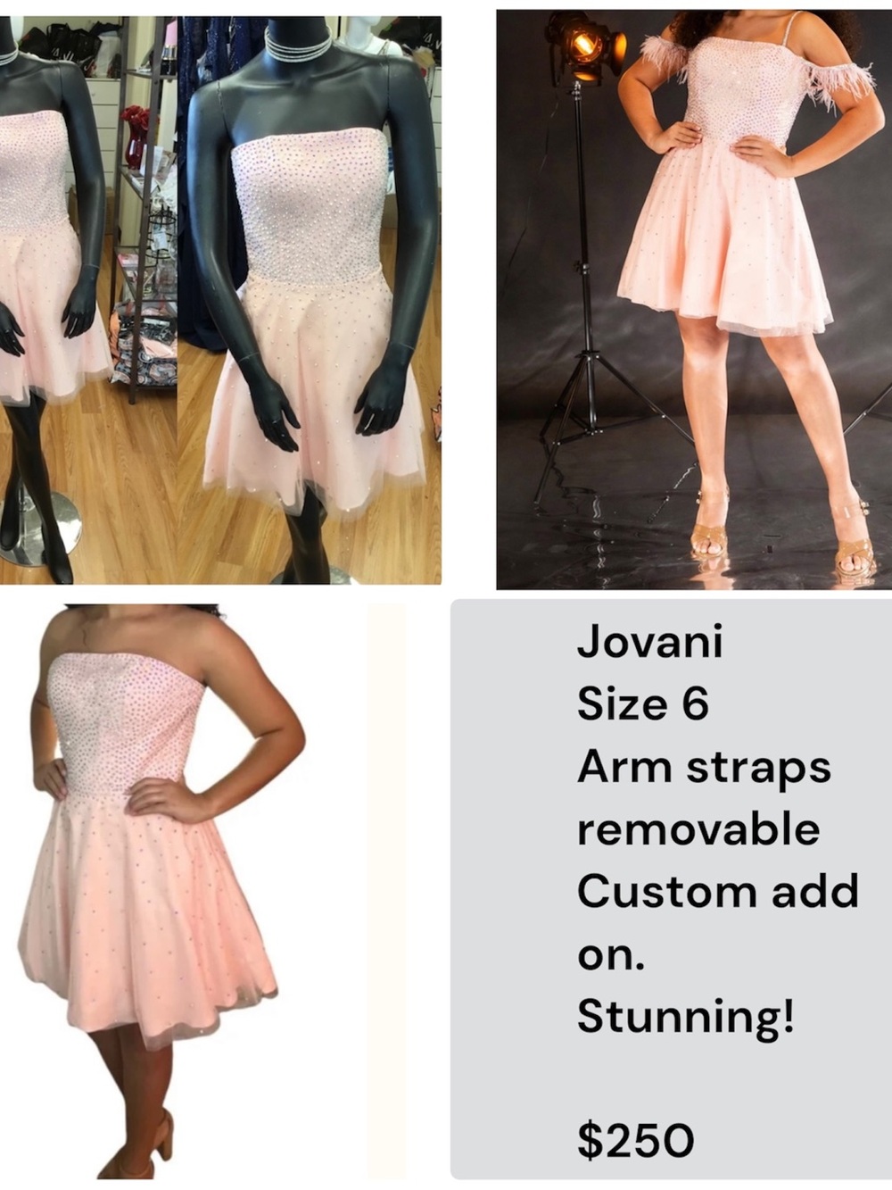Jovani Pink Strapless Beaded Short A-Line Dress